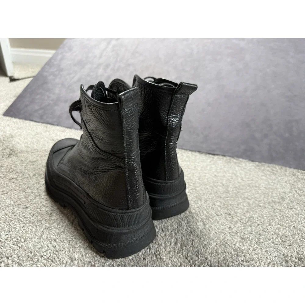 AllSaints Black Leather Combat Boots Platform Lug Sole Mens Black